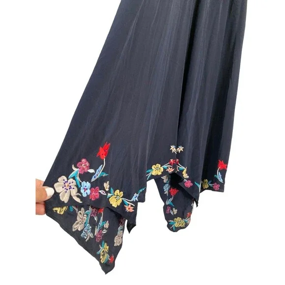 Calypso St. Barth Rodru Floral Embroidered Maxi Silk Dress Handkerchief Hem XL - Picture 7 of 15